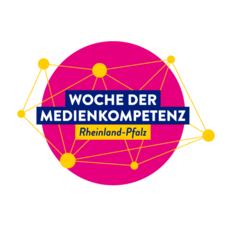 Logo Woche der Medienkompetenz mit pinkem Punkt und Netzstruktur