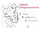 Netzwerk, RLP-Karte mit Standortmarkierungen, Schrift digitales Kompetenzzentrum